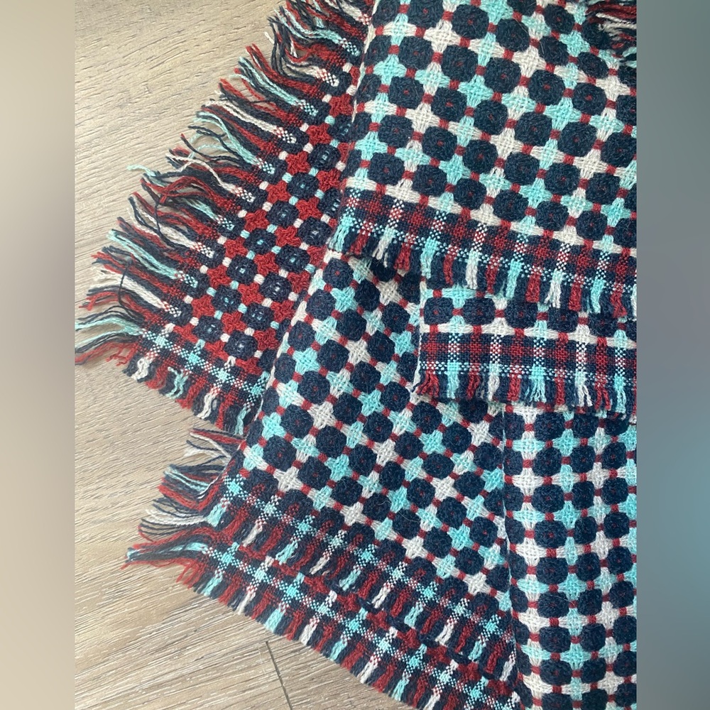 Gorgeous Echo Woven Fringe Scarf/ Pashmina in Teal, Red & Black